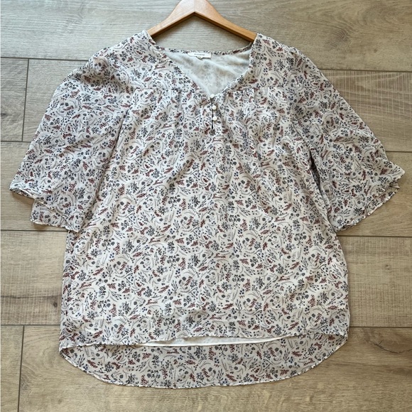PLEIONE floral boho prairie bell sleeve v-neck blouse size small - Picture 6 of 10